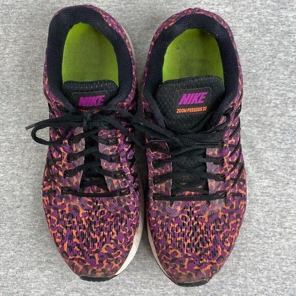 Nike Sneakers Womens 9.5 Purple Orange Zoom Pegasus 32 Running Shoe Side Lacing - Picture 1 of 15